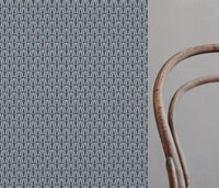 Blue Patterned Linen Curtain Fabric - Elva Denim - Natural base fabric.