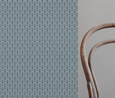 Blue Patterned Linen Fabric - Elva Marine - Natural base fabric.