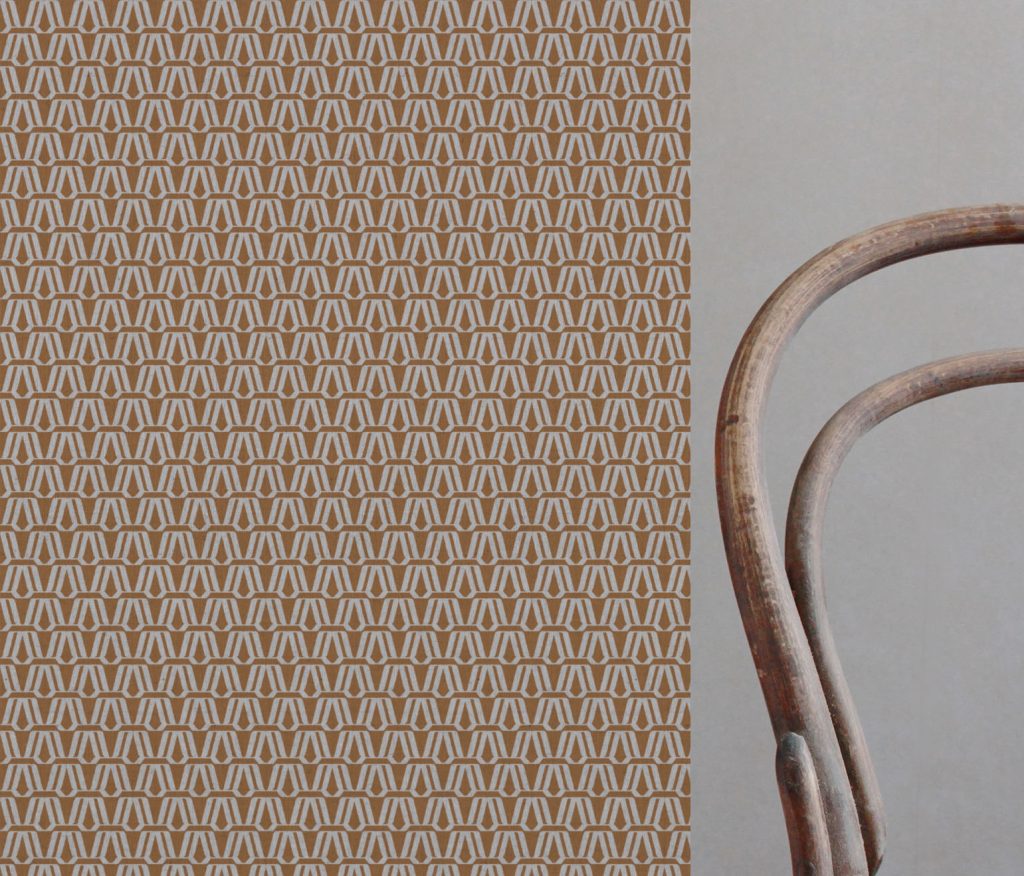 Orange Patterned Linen Curtain Fabric - Elva Tangerine - Natural base fabric.