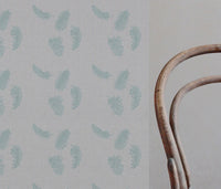 Blue Patterned Linen Fabric - Feathers Duckegg - Natural base fabric.
