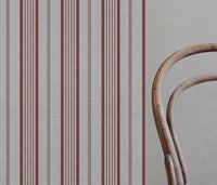 Red Striped Linen Curtain Fabric - Freja Crimson Red - Natural base fabric.
