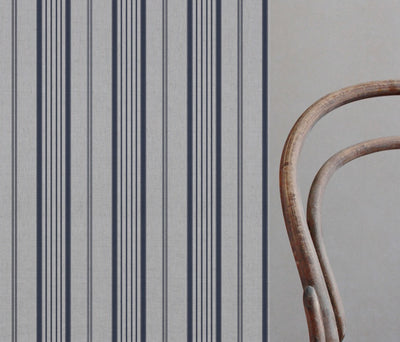 Blue Striped Linen Curtain Fabric - Freja Deep Blue - Natural base fabric.