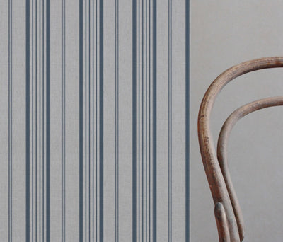 Blue Striped Linen Curtain Fabric - Freja Denim - Natural base fabric.