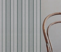 Green Striped Linen Curtain Fabric - Freja Sage - Natural base fabric.