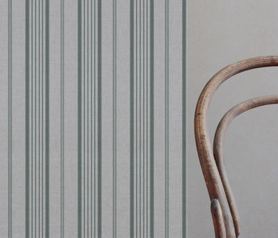 Green Striped Linen Curtain Fabric - Freja Sage - Natural base fabric.