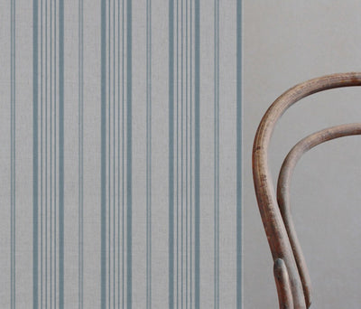 Blue Striped Linen Curtain Fabric - Freja Sky - Natural base fabric.