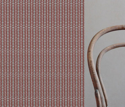 Red Patterned Linen Curtain Fabric - Hulda Crimson Red - Natural base fabric.
