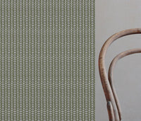 Green Patterned Linen Curtain Fabric - Hulda Khaki - Natural base fabric.