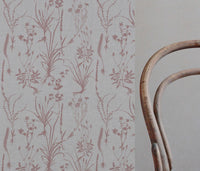 Pink Floral Linen Curtain Fabric - Iida Dusty Pink - Natural base fabric.