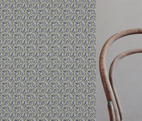 Green / Blue Floral Linen Curtain Fabric - Miny Blue Green-INV - Natural base fabric.