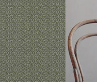 Green Floral Linen Curtain Fabric - Miny Khaki - Natural base fabric.