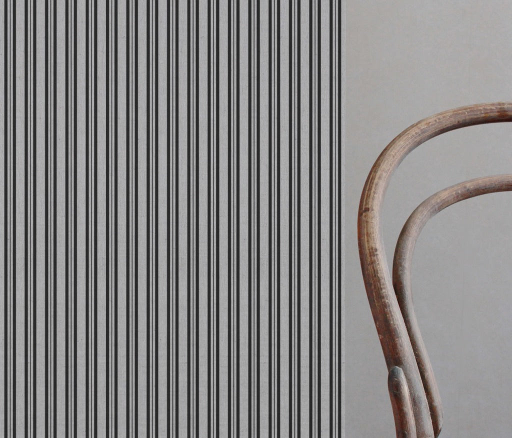 Black Striped Linen Curtain Fabric - Olga Black - Natural base fabric.