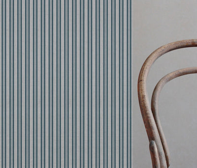 Blue Striped Linen Curtain Fabric - Olga Blue Stone - Natural base fabric.