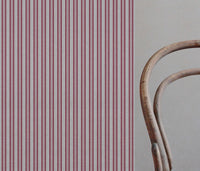 Red Striped Linen Curtain Fabric - Olga Cherry - Natural base fabric.