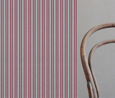 Red Striped Linen Curtain Fabric - Olga Cherry - Natural base fabric.