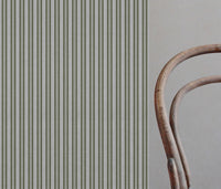 Green Striped Linen Curtain Fabric - Olga Khaki - Natural base fabric.
