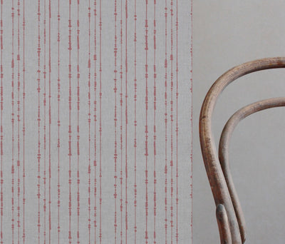 Pink Patterned Linen Curtain Fabric - Pearls Sweetpea - Natural base fabric.