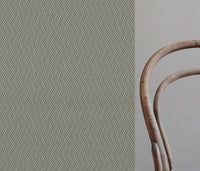 Green Patterned Linen Curtain Fabric - Vera Olive - Natural base fabric.