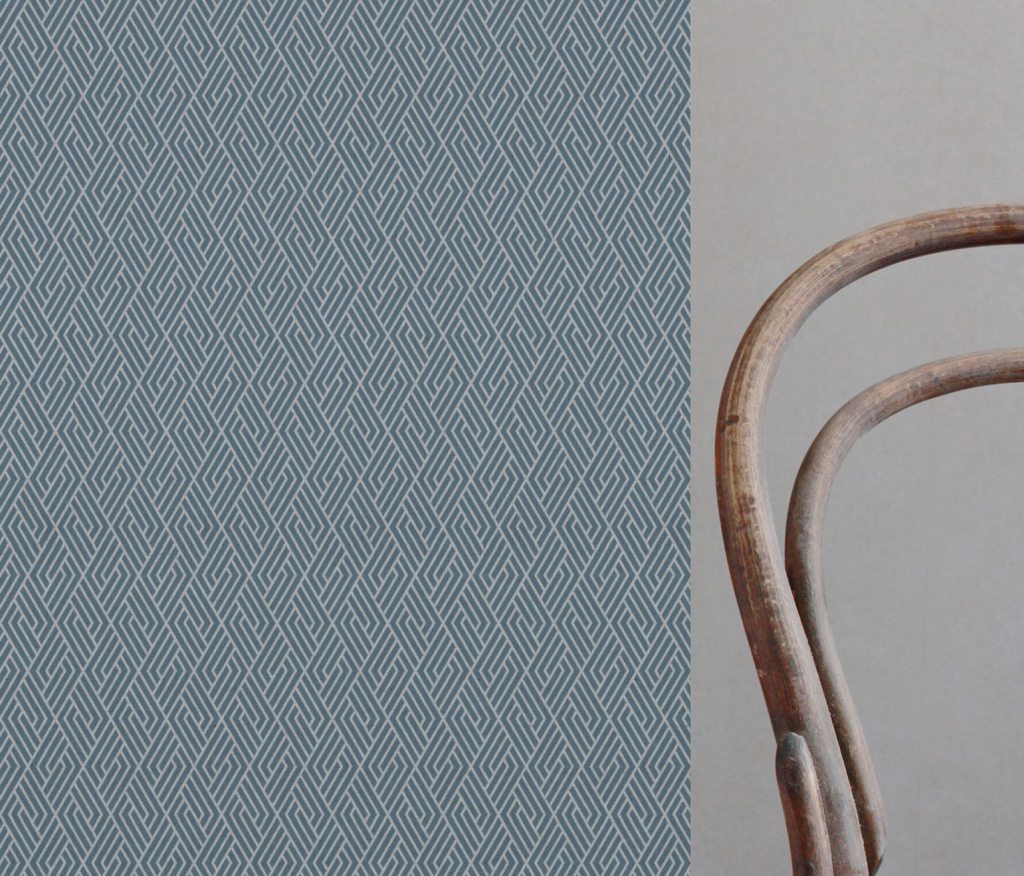 Blue Patterned Linen Curtain Fabric - Vera True Blue - Natural base fabric.