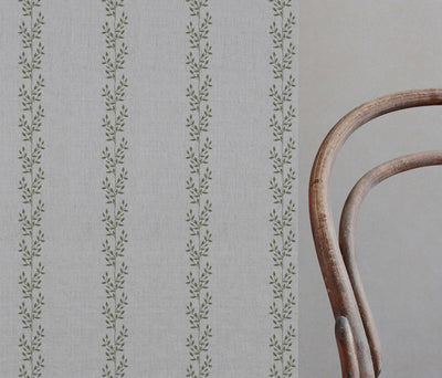 Shena Khaki - Natural fabric with botanical Green print