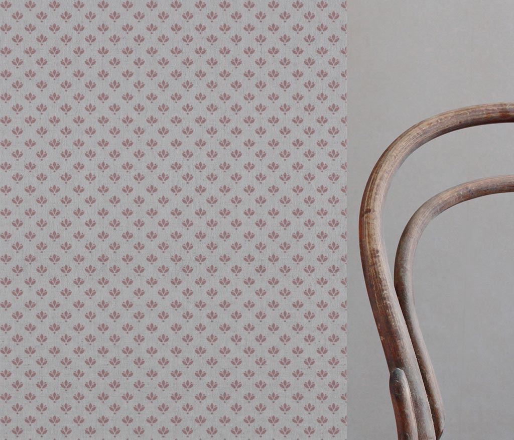 Pink Botanical Linen Curtain Fabric - Olgie Dusty Pink - Natural base fabric.