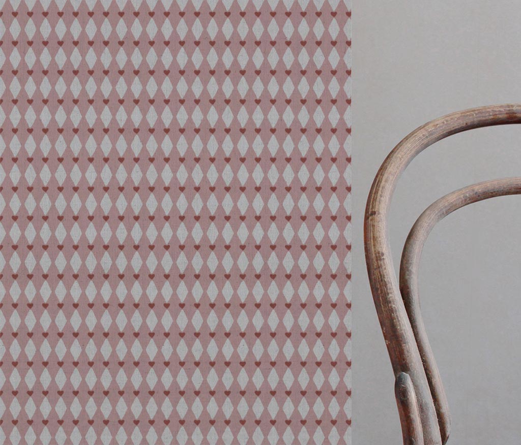 Pink Abstract Linen Curtain Fabric - Ronelle Dusty Pink - Natural base fabric.