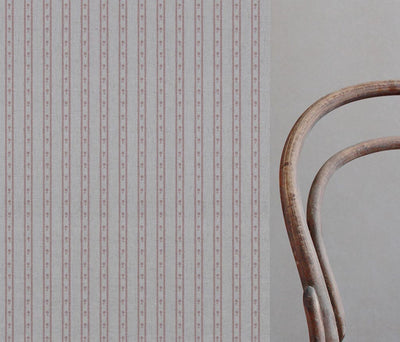 Pink Floral Stripe Linen Curtain Fabric - Silvian Dusty Pink - Natural base fabric.