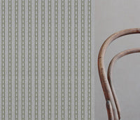 Green Floral Stripe Linen Curtain Fabric - Silvian Khaki - Natural base fabric.