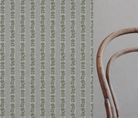Green Floral Stripe Linen Curtain Fabric - Skye Khaki - Natural base fabric.