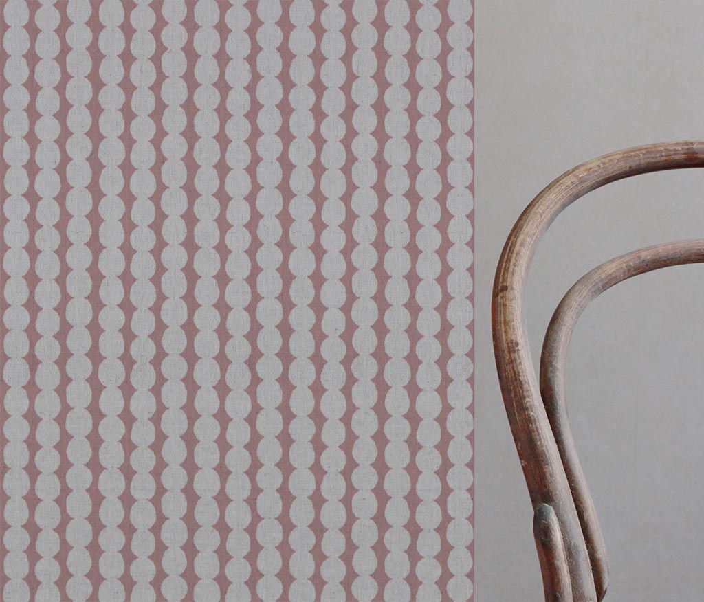 Pink Abstract Linen Curtain Fabric - Telita Dusty Pink - Natural base fabric.