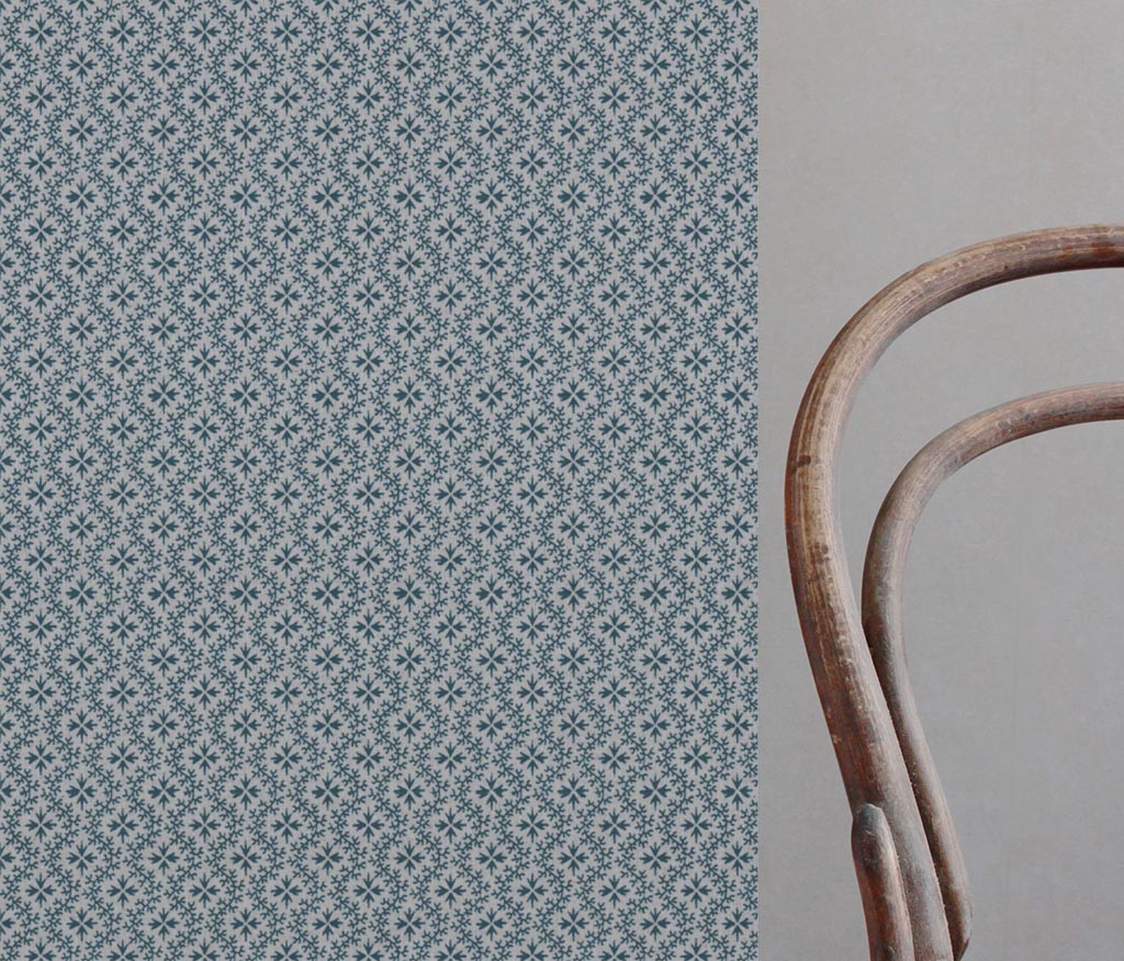 Blue Abstract Linen Curtain Fabric - Unica Blue Stone - Natural base fabric.