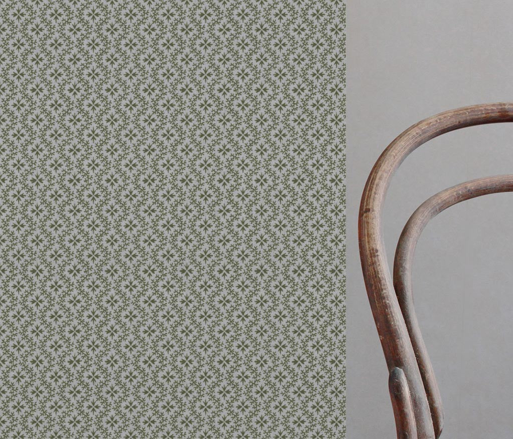 Green Abstract Linen Curtain Fabric - Unica Khaki - Natural base fabric.