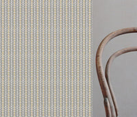 Hilda Mustard - White Linen fabric printed with Mustard Yellow and Grey