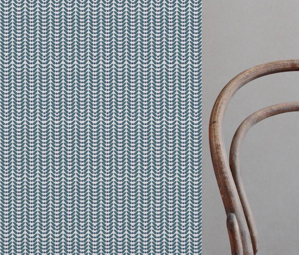 Hilda Night Blue - White Linen fabric printed with Blue