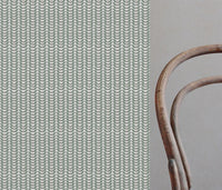 Hilda Sage - White Linen fabric printed with Green and Taupe