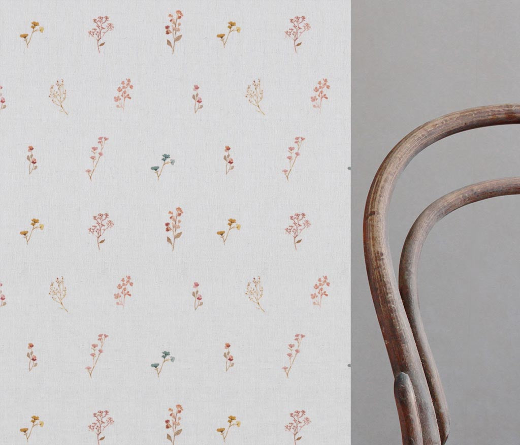 Multi-Coloured Floral Linen Curtain Fabric - Bridget-WHT - White base fabric.