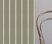 Green Striped Linen Curtain Fabric - Franny Moss-WHT - White base fabric.
