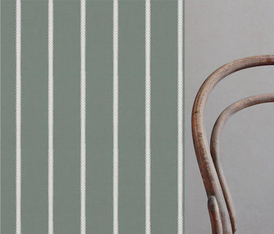Light Green Striped Linen Curtain Fabric - Franny Sage-WHT - White base fabric.
