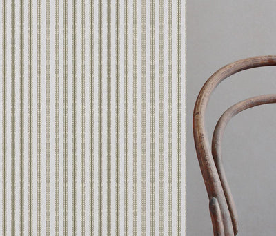 Green Striped Linen Curtain Fabric - Kamillah Moss-WHT - White base fabric.
