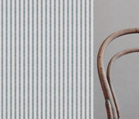 Blue Striped Linen Curtain Fabric - Kamillah Paris Blue-WHT - White base fabric.