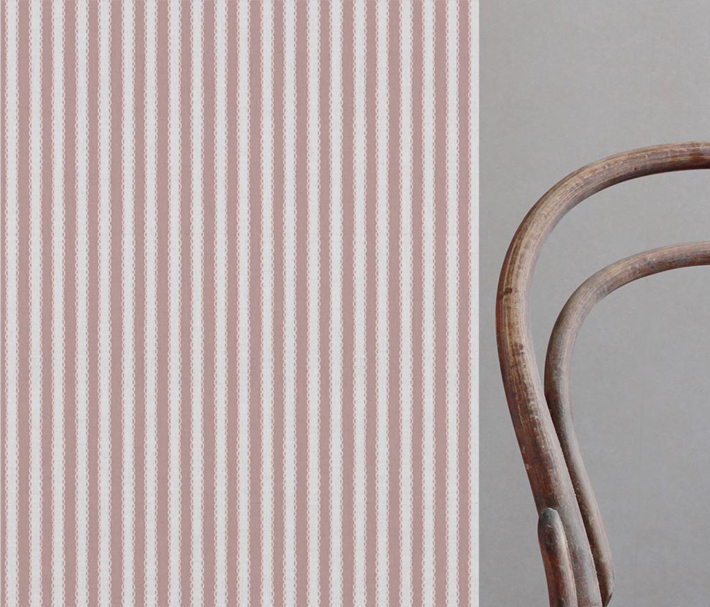 Pink Striped Linen Curtain Fabric - Lisabella Peony-WHT - White base fabric.