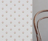 Pink Floral Linen Curtain Fabric - Maryam Pink-WHT - White base fabric.