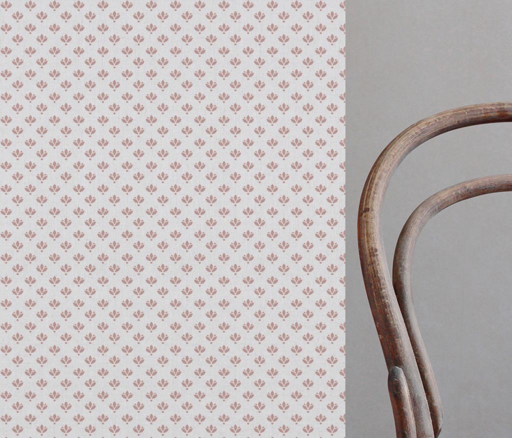 Pink Botanical Linen Curtain Fabric - Olgie Peony-WHT - White base fabric.