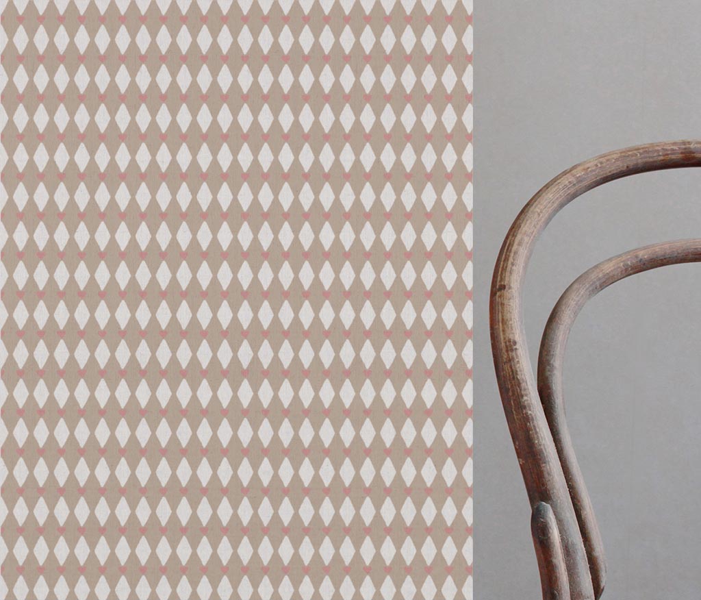 Pink Abstract Linen Curtain Fabric - Ronelle Peony-WHT - White base fabric.