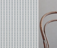 Blue Floral Stripe Linen Curtain Fabric - Silvian Paris Blue-WHT - White base fabric.