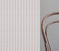 Pink Floral Stripe Linen Curtain Fabric - Silvian Peony-WHT - White base fabric.
