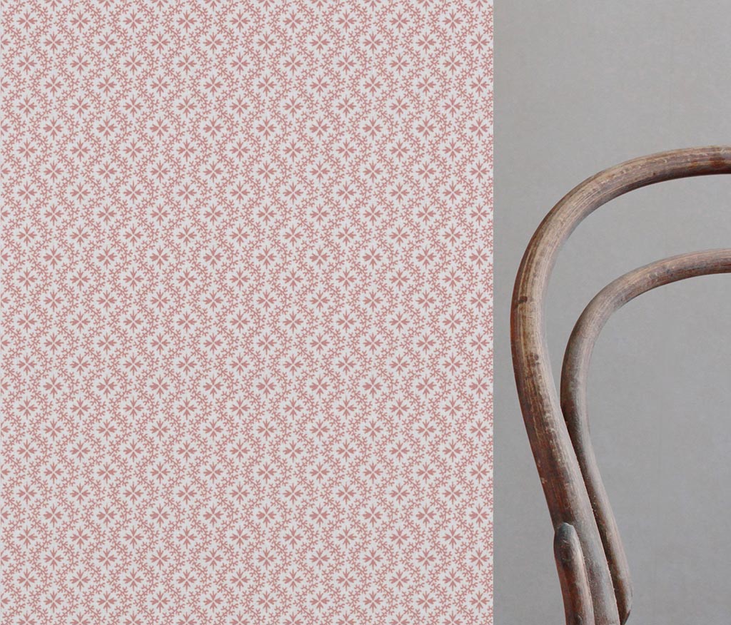 Pink Abstract Linen Curtain Fabric - Unica Dusty Pink-WHT - White base fabric.