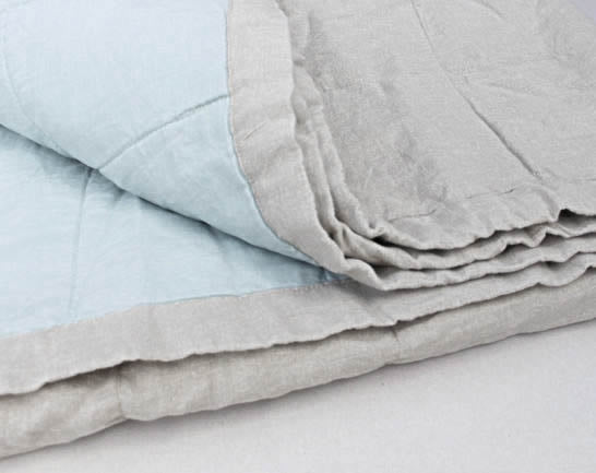 Trine Aqua-Natural Quilted Linen Bed Throw