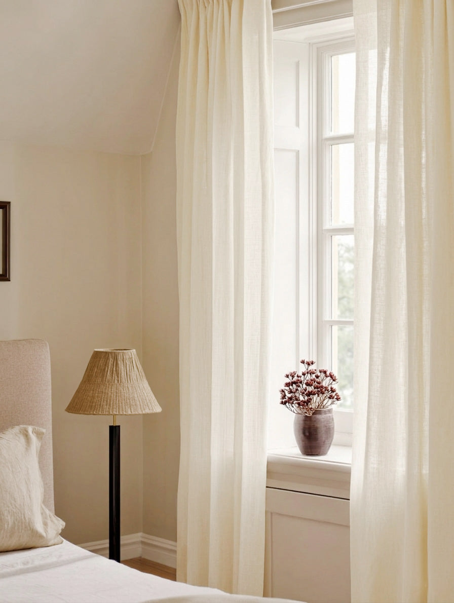 Made to Measure Voile Linen Curtains. Semi Sheer Linen Material Curtains in White 