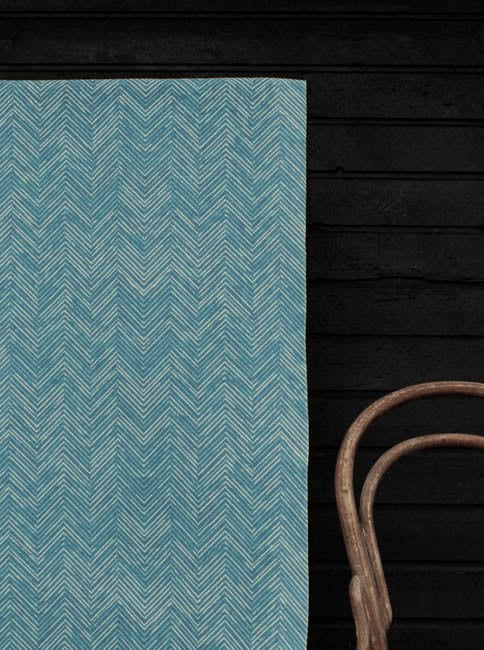 Lulu Blue Stone - White fabric with Blue Print. Abstract Print, Linen Mix